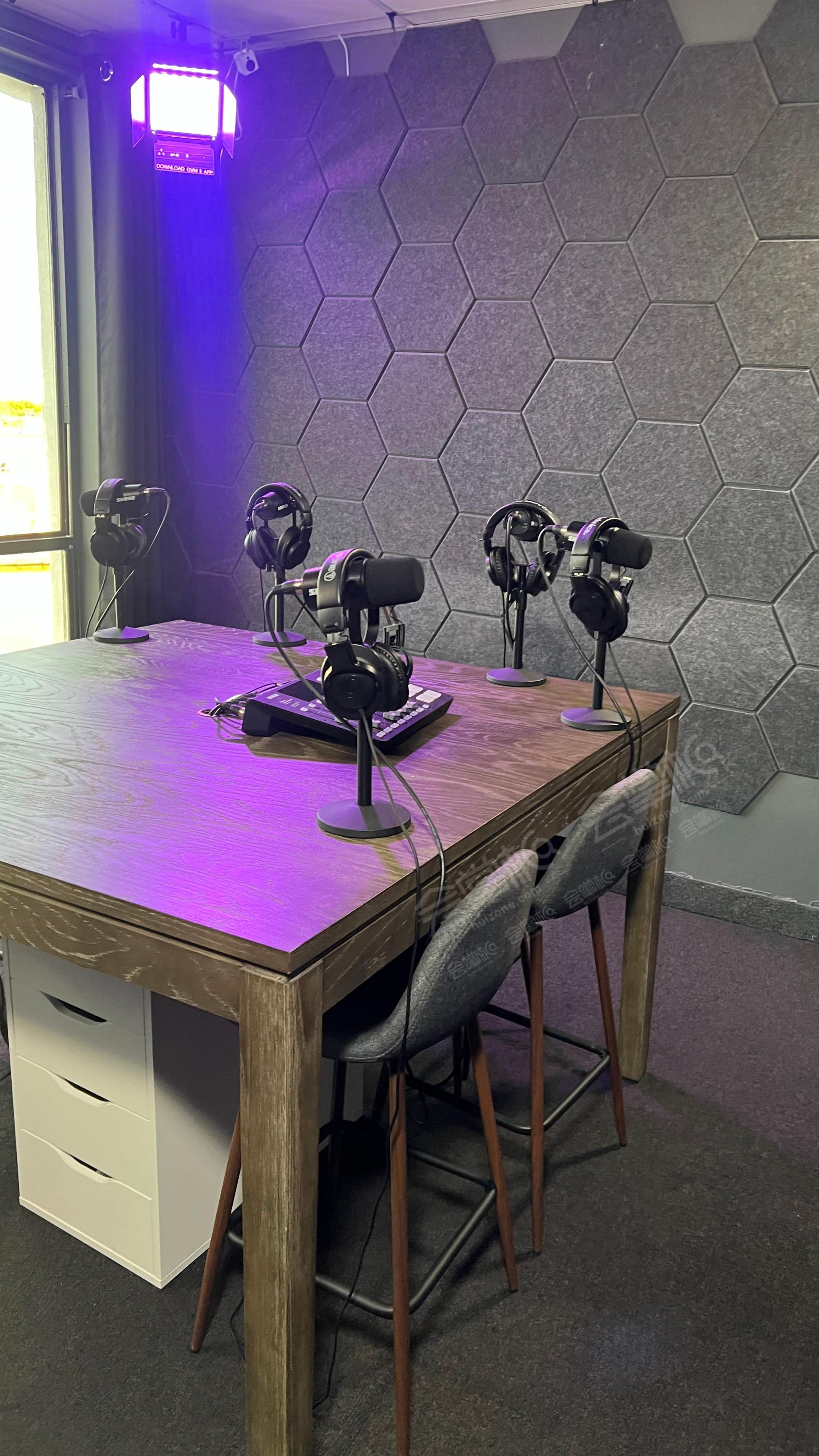 Private podcast studio suite for up to 8 guests